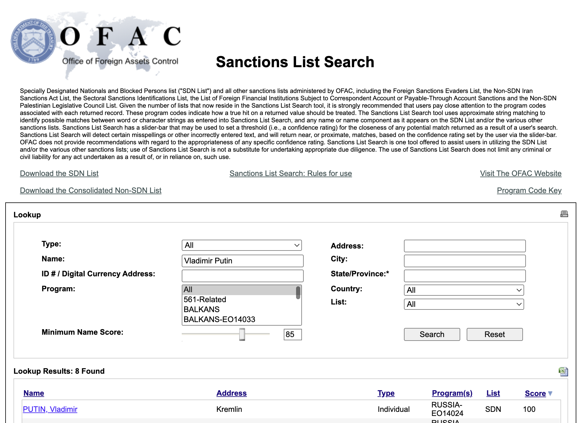 good ol ofac search